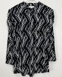 Ophelia Roe Womens Geometric Print Mock Neck Puff Sleeve Blouse Shirt Top M
