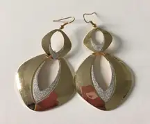 Double diamond shape gold & silver metal earrings