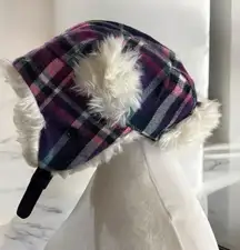 Pink and Black Plaid Faux Fur Trapper Ski Snowboard Hunter Hat NWT‎