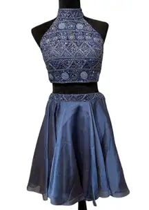 Sherri Hill 2 Piece Chiffon Skirt/Embellished Top Blue Size 6 Style 51296 Formal