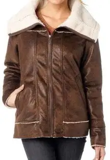 paAna Tricia Shearling Sherpa Eco Faux Suede Jacket Coat Cozy Outdoors Sz S NEW