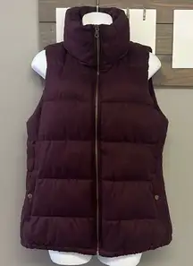 Old Navy Women’s Dark Red Zip Up Striped Puffer Vest with Pockets-Small