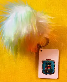 Cactus Southwestern Design, Keychain With Multicolored Pom-Pom