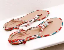 Montego Bay Club Red Multi Floral Thong Sandals Shoe Size 11