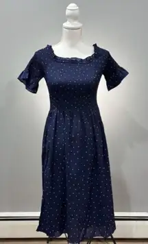 CLEARANCE! Navy Vine & Love Smocked Dotted Maxi Dress Size M NWT