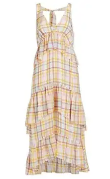 cinq a sept Astor Tiered Ruffle Midi Dress Pastel Plaid Womens Size 4