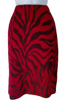 NWT St. John Red and Brown Zebra Print Knit Skirt, Size 6