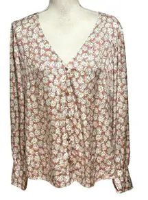 Tailored Rebecca Taylor Size 14 Button Up Blouse Top Brown Floral Print Silk