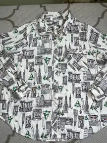 Aerie Holiday City Boyfriend Flannel Pajama Top Button Up Sleepwear, Size Large