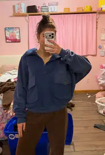 Women's Blue Quarter zip Sherpa