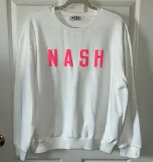 NASH‎ COLLECTION Women’s White with Neon Pink Long-sleeve Sweatshirt Size Large