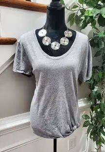 Saks Fifth Avenue Women Solid Gray Cotton Scoop Neck ShortSleeve Casual Shirt XL
