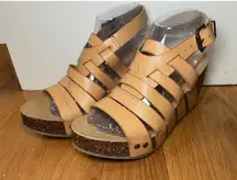 Blowfish Malibu Sandals Womens Size 8.5 Tan Wedge Cork Platform Strappy Buckle