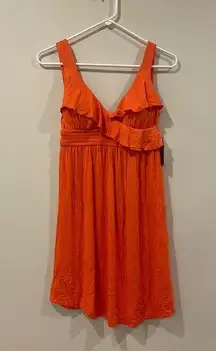 Kenneth Cole Reaction Women’s Orange V-Neck Padded Ruffle Mini Sun Dress size S