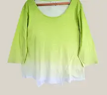 Caribbean Joe‎ Island Lime Ombre Top 1X Laggenlook 3/4 Sleeve Cotton Stretch