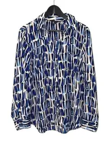 Sami & Jo Womens‎ Button Down Shirt Long Sleeve Top Geometric Abstract Blue XL