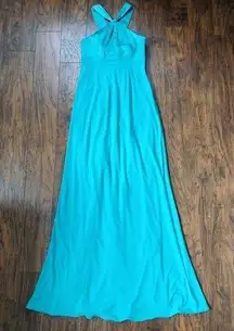 Lillie Rubin • turquoise gown halter formal dress jersey knit silk drape sash