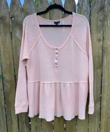 Brished Waffle Henley Babydoll Top Sz 1 / 1X
