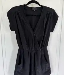 Aritzia Babaton Corbett 100% Silk Black Short Sleeve Romper