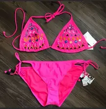 Pink Zebra Floral Triangle Bikini XL