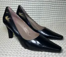 Nine West Womens Black Leather Pointed Toe Block Heel Pumps Size 11M