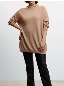 MNG by mango Perkins 100% Wool Turtleneck Slit Sweater Oversized- Size Medium