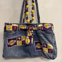 Vtg Custom Los Angeles‎ LAKERS Denim Purse Rare Y2K Unique Jeans bag + Necklace