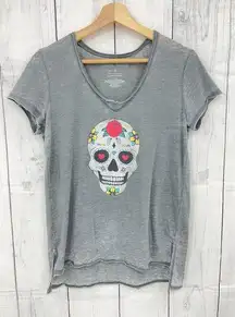 Grayson / Threads (M) Gray Burnout Skull Day of the Dead Distressed Tee Shirt