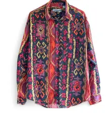 Vintage 80’s Fenn Wright & Mansons Aztec Retro Linen Button Up Shirt