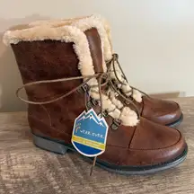 NEW Wear Ever Sampson Brown Faux Leather/Fur Boots Women’s Size 10 Lace Up