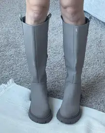 Grey Beige Lug Sole Knee High Boot