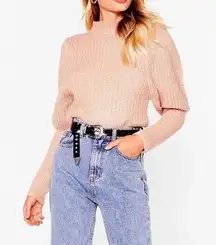 Nasty Gal Dusty Rose Pink Puff Sleeve Knit Sweater Medium