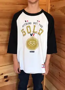 WHITE BASEBALL TEE STYLE USA OLYMPICS GRAPHIC TEE