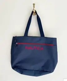 Nautica Zip Top Embroidered Navy + Red Preppy Oversized Tote Bag