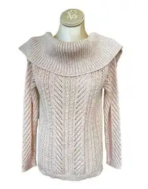 White House Black Market S Cowl Neck Sweater Open Knit Peach Light Pink Bow