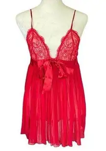 Victoria's Secret M red lace sheer accordion ruffle tie in the front lingerie