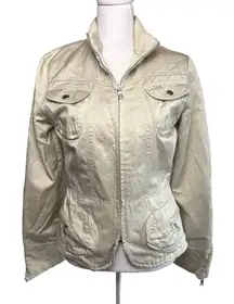 Banana Republic Jacket Women's Size Small Safari Moto Fitted Cream Sheen Gorp