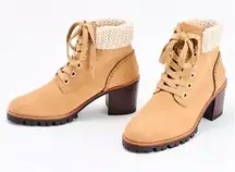 NEW! Jack Rogers Boots Tan Ankle Boots with Knit Cuff size 9 Harper Hiker Knit