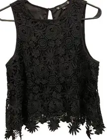 Iris Black Eclectic Hippie Dark Romance Lace Floral Sleeveless Cropped Blouse