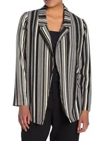 New Lush Unlined Boyfriend Blazer Lightweight Crepe Jacket Black Cream Stripe