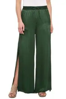NEW Onia Size M Chloe Wide Leg Pants Silky Chevron Moss Green Cover Up Side Slit