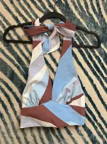 Blue & Brown Halter Tie Top
