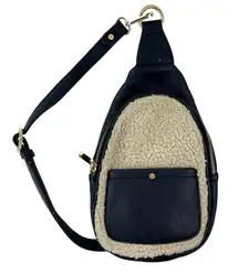 Anthropologie Mali + Lili Gwen Black Faux Leather Vegan Sherpa Sling Bag Handbag