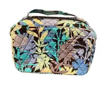 Vera Bradley Camo Floral Brush Blush Cosmetic Makeup Bag Blue Handle Zipper READ
