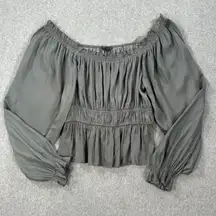 Grade & Gather Peasant Blouse Women's Small Green Long Sleeve Pleated Laganlook