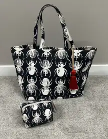 India Hicks Beetle Canvas Tote Bag Navy Blue White & Small Pouch Eleuthera