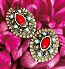 Red and blue oval post earrings