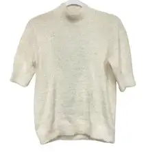 Marled Women's Medium White Mock neck short sleeve Fuzzy Lashes Textured