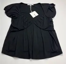 Frame Womens SZ Small Black Shirred Flounce Top Short Sleeve Style# LTWS1761 NEW