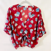 Loose Flowy Floral Print Sheer Top — XS